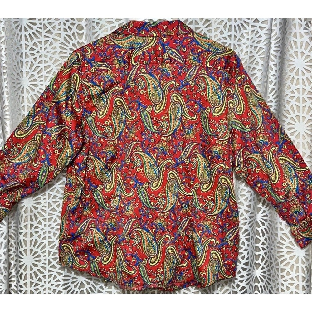 Lauren Ralph Lauren Paisley Button Front Shirt Red Multicolor XL 100% Cotton - Picture 4 of 9